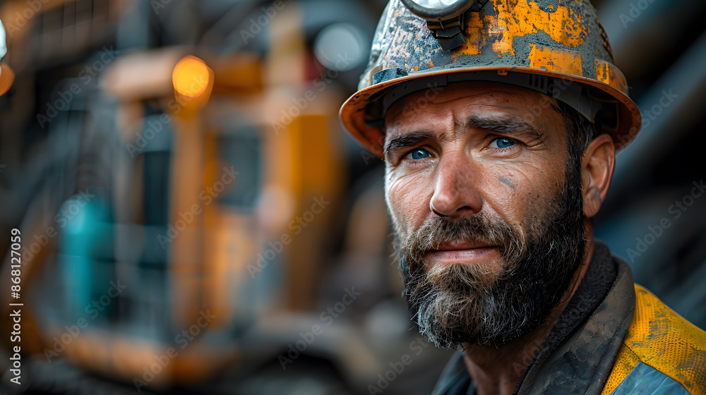 Portrait of a Construction Worker with a Hard Hat and Safety Vest in an Urban Construction Site with Machinery in the Background, Representing Dedication and Hard Work in the Construction Industry Portrait of a Construction Worker with a Hard Hat and Safety Vest in an Urban Construction Site with Machinery in the Background, Representing Dedication and Hard Work in the Construction Industry