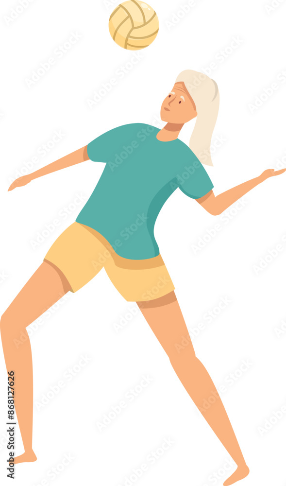 Elderly woman is enjoying a game of volleyball, demonstrating the importance of staying active in later life Elderly woman is enjoying a game of volleyball, demonstrating the importance of staying active in later life