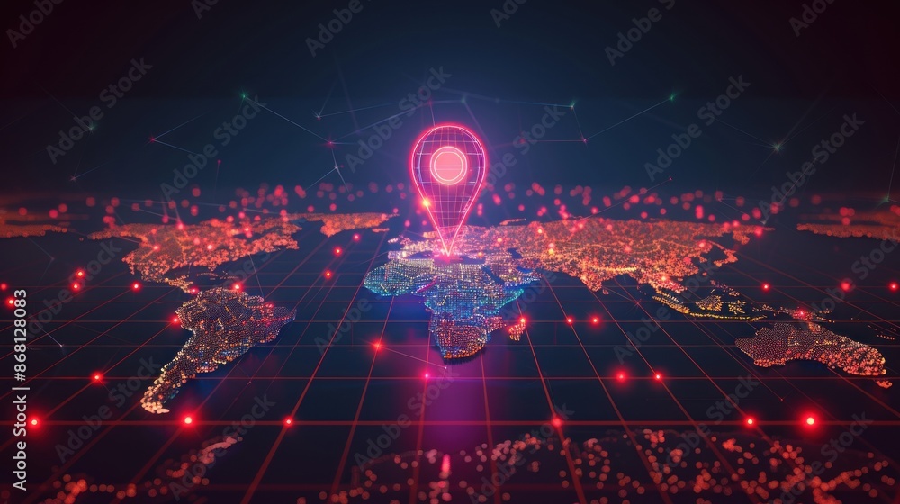 Global Network with Red Pin Location on Africa