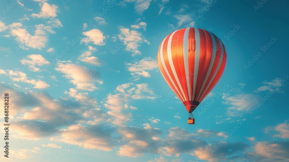 Red and White Hot Air Balloon Soaring Through a Blue Sky Red and White Hot Air Balloon Soaring Through a Blue Sky