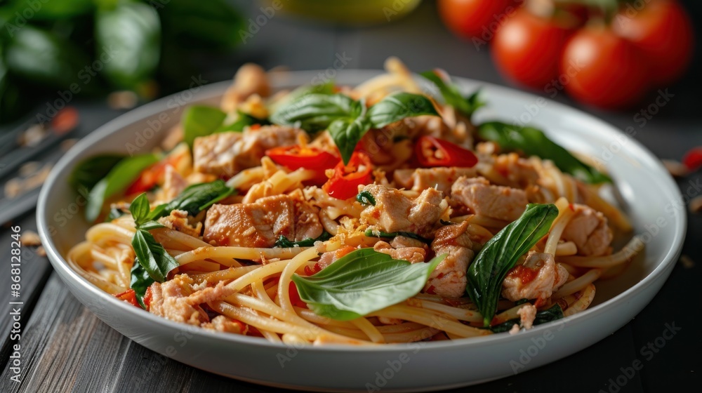 Spicy Chicken Pasta with Basil and Chili Peppers Spicy Chicken Pasta with Basil and Chili Peppers