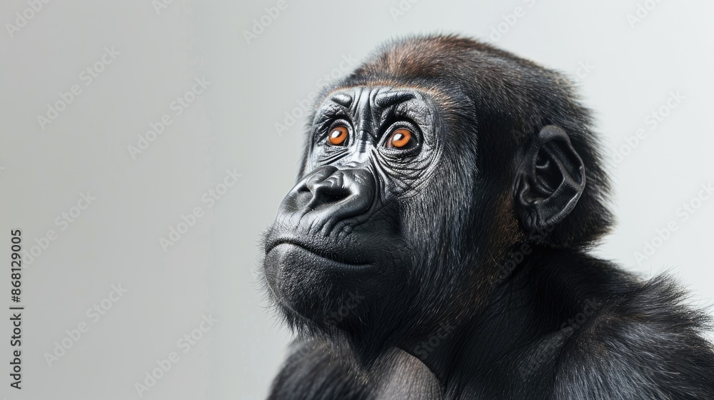 Obraz premium Close-up portrait of a gorilla against white backdrop.