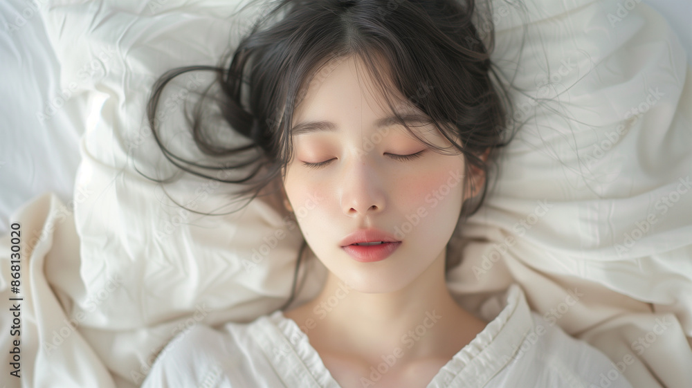 ベットで寝ている女性 ベットで寝ている女性