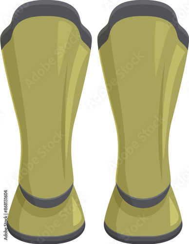 Green football shin guards protecting soccer player legs during match