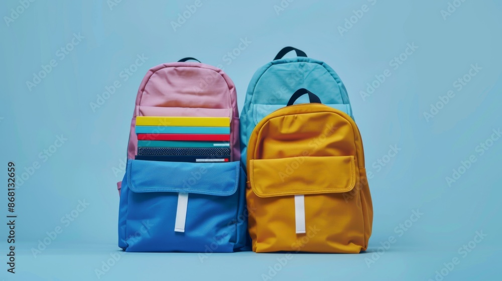 Fototapeta premium School backpack with books. Back to school. Illustration generated by ai