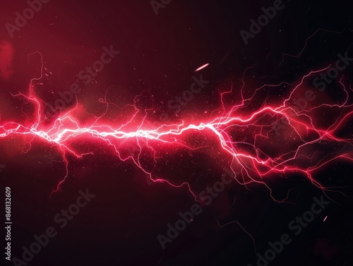 Thunder lightning vector electric power effect isolated on black background. Red spark blast VFX illustration. Flash lightning explosion magical spell attack. Energy discharge neon thunderstorm photo