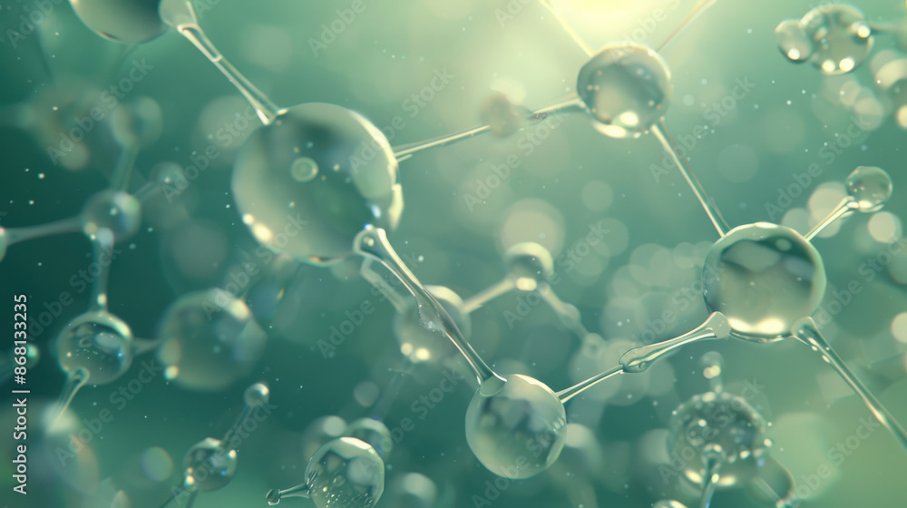 a complex molecular structure, with shiny, glass-like spheres interconnected by smooth rods a complex molecular structure, with shiny, glass-like spheres interconnected by smooth rods