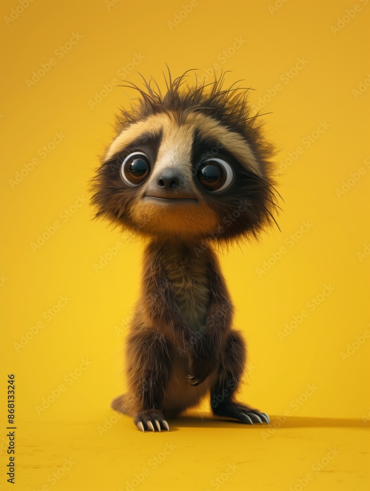 Adorable Baby Sloth Standing on Yellow Background Adorable Baby Sloth Standing on Yellow Background