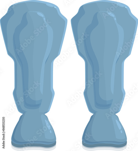 Pair of blue shin guards protecting legs during sport activity