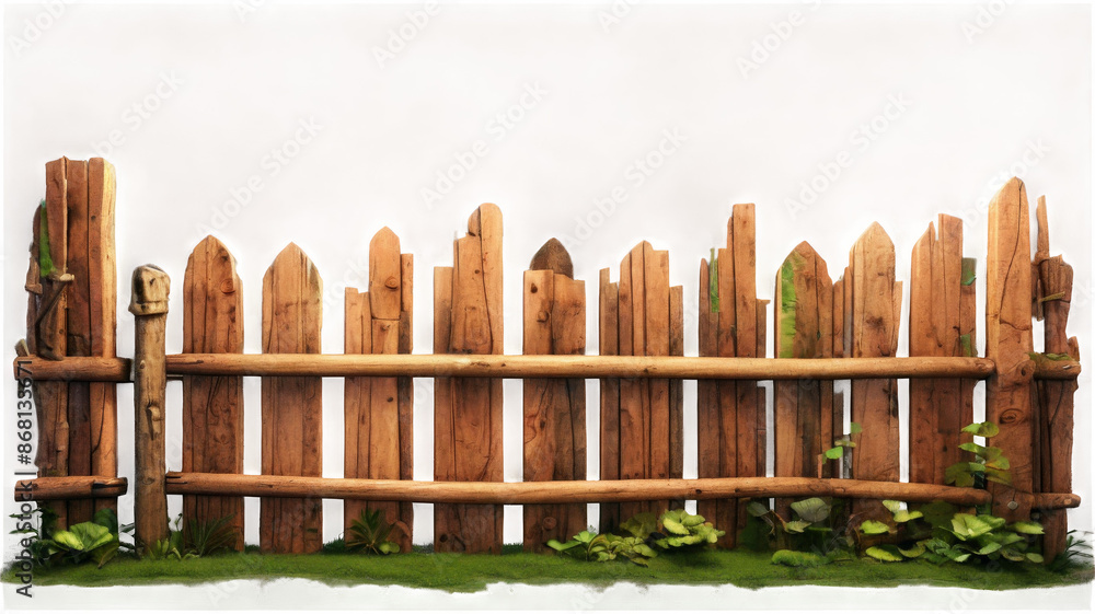 Rustic wooden fence in realistic 3d render with transparent background Rustic wooden fence in realistic 3d render with transparent background