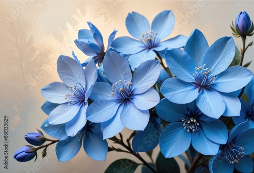 Wallpaper Mural blue blossoms with gradient petals ranging from pale to vibrant azure, highlighted by a subtle glow on an off-white canvas, symbolizing peace and calm Torontodigital.ca