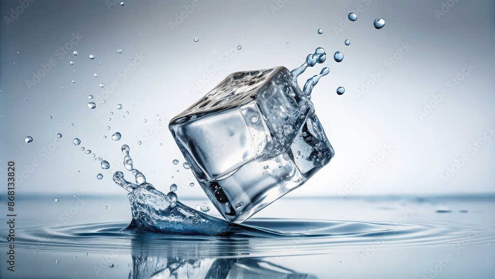 Falling ice cube on white background, ice, cold,crystal, refreshing, water, frozen, melting, close-up, isolated, chilling Falling ice cube on white background, ice, cold,crystal, refreshing, water, frozen, melting, close-up, isolated, chilling