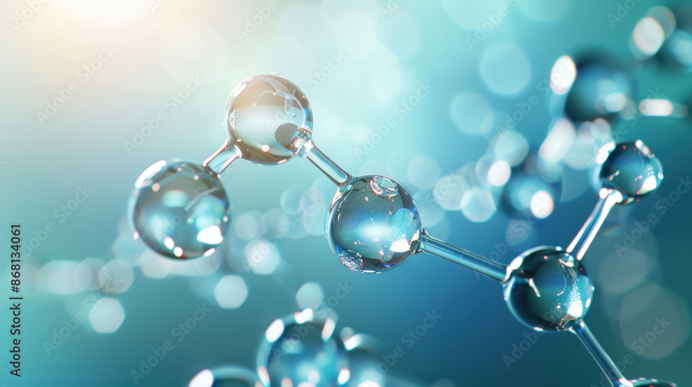 a molecular chain, with polished and reflective spheres joined by thin, metallic rods a molecular chain, with polished and reflective spheres joined by thin, metallic rods
