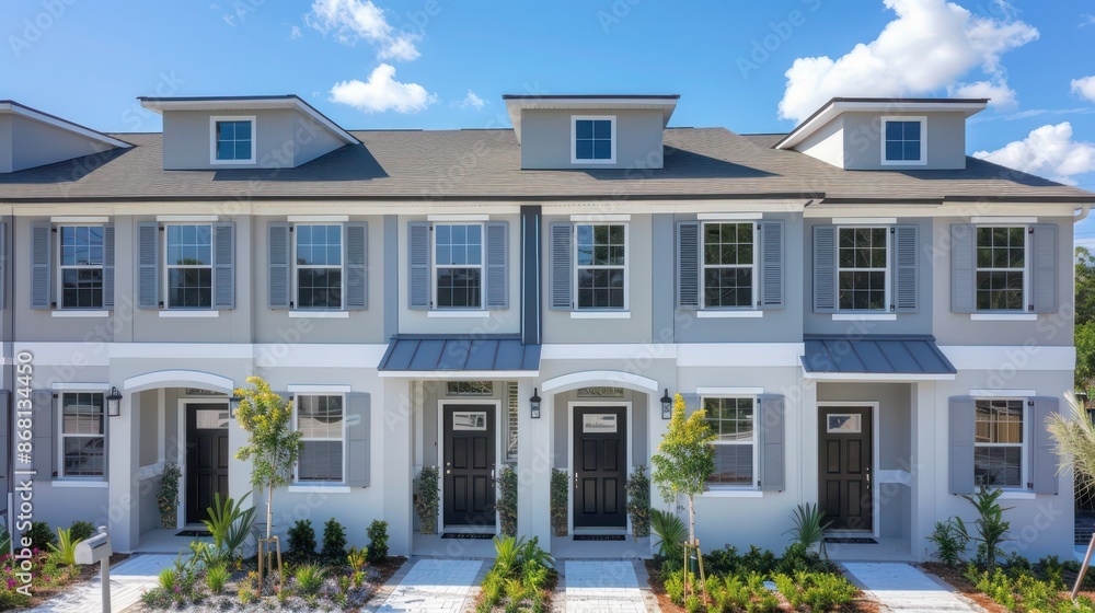 modern townhouse with slate gray Bahama shutters, providing a contemporary edge to the traditional design modern townhouse with slate gray Bahama shutters, providing a contemporary edge to the traditional design
