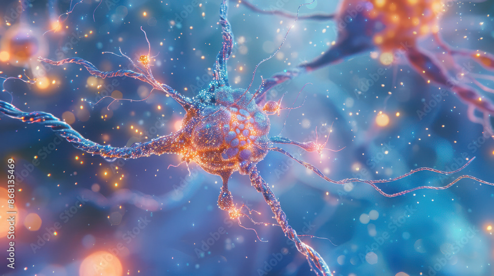 a neuron, with dynamic colors and intricate details a neuron, with dynamic colors and intricate details