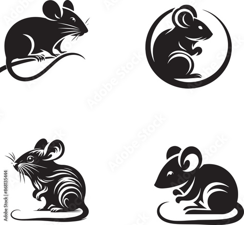 mouse with different poses silhouette vector black ton white background