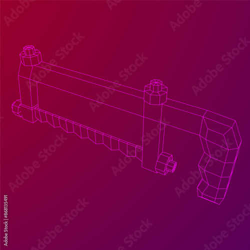 Hacksaw manual or Hand hacksaw. Wireframe low poly mesh vector illustration