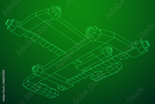 Hacksaw manual or Hand hacksaw. Wireframe low poly mesh vector illustration