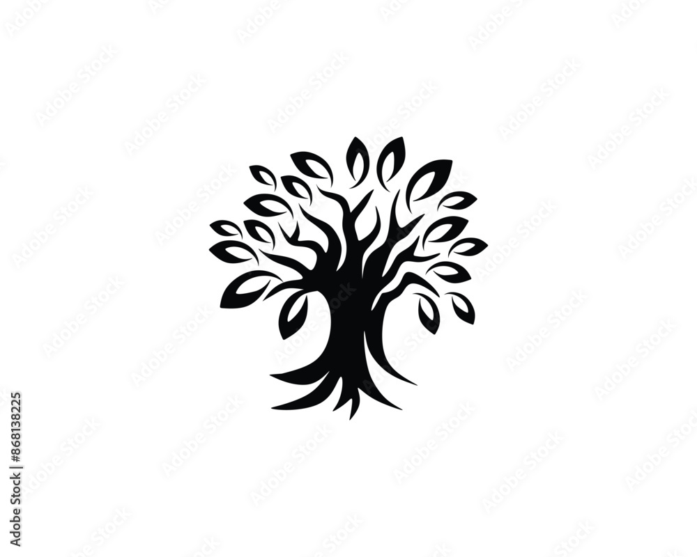 image of a tree with black leaves, vector illustration logo design image of a tree with black leaves, vector illustration logo design