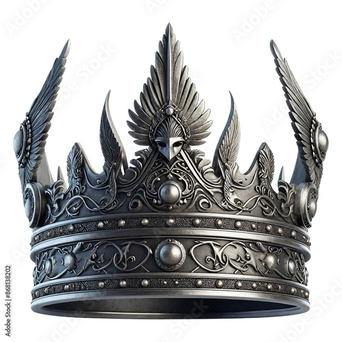 Viking style metal crown on transparent background, Generative AI	
