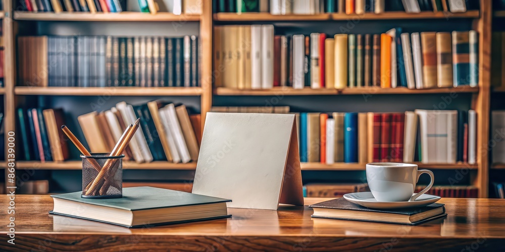 5x7 card mockup surrounded by books and pen on a desktop, giving off a cozy library and study vibe, 5x7 card, mockup, desktop, flat lay 5x7 card mockup surrounded by books and pen on a desktop, giving off a cozy library and study vibe, 5x7 card, mockup, desktop, flat lay