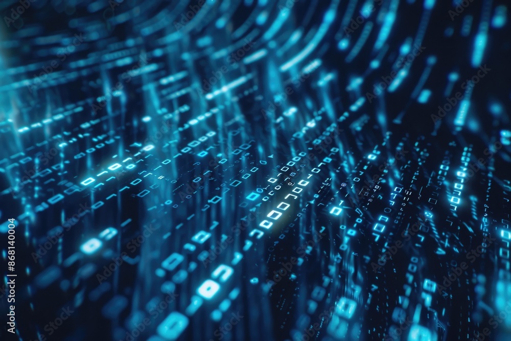 Rise of big data AI age with binary code display. Rise of big data AI age with binary code display.
