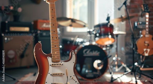 Electric Guitar in a Recording Studio Setting photo