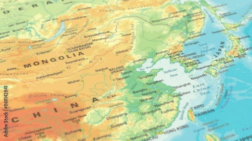 Harbin Map zoom. Enlarged map of Harbin city China from the map of China to Harbin city. Asia Map. 4k. 3d rendering