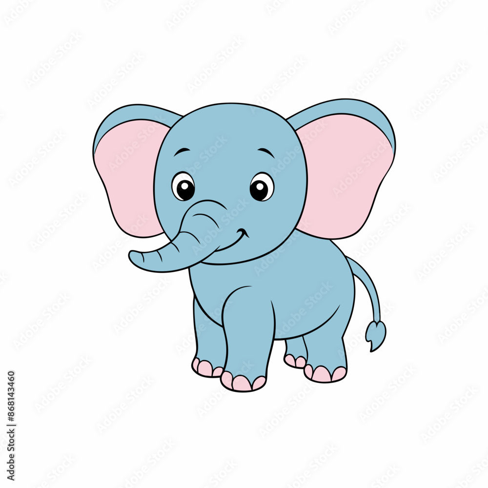Fototapeta premium flat color cartoon style cute baby Elephant vector art illustration.