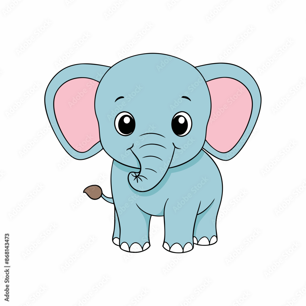 Fototapeta premium flat color cartoon style cute baby Elephant vector art illustration.