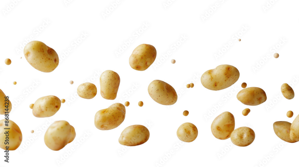 Potatoes falling on transparent background Potatoes falling on transparent background