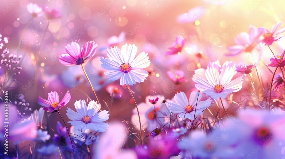 Vibrant Illustration of a Blooming Field with Colorful Flowers Vibrant Illustration of a Blooming Field with Colorful Flowers