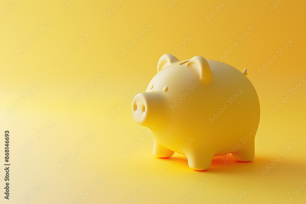 Yellow Piggy Bank on Yellow Background Yellow Piggy Bank on Yellow Background