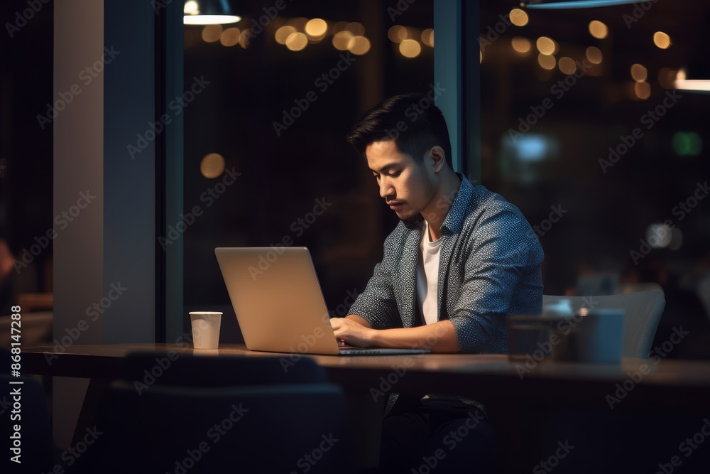 laptop, night or asian business man in office late working for planning, networking or marketing innovation strategy. employee, worker or manager working on tech or computer for kpi research growth laptop, night or asian business man in office late working for planning, networking or marketing innovation strategy. employee, worker or manager working on tech or computer for kpi research growth