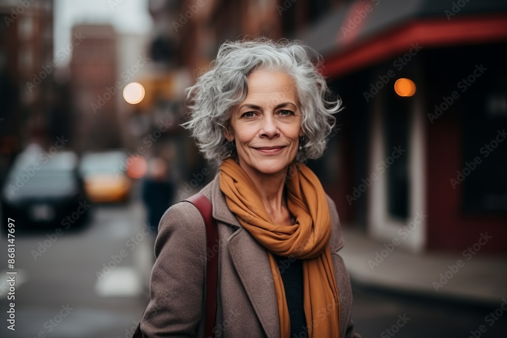 Portrait of smiling senior woman with gray hair in the city. Portrait of smiling senior woman with gray hair in the city.