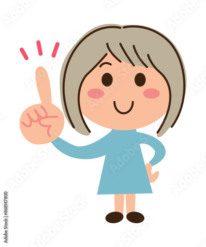 右手の人差し指を立てる女子