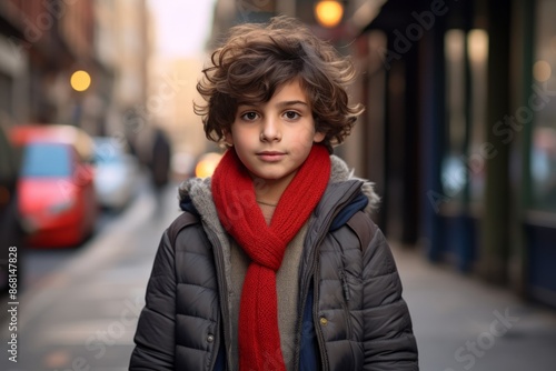 Wallpaper Mural Portrait of a cute little boy with curly hair and red scarf Torontodigital.ca
