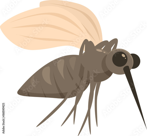 Mosquito character spreading malaria with open wings flying