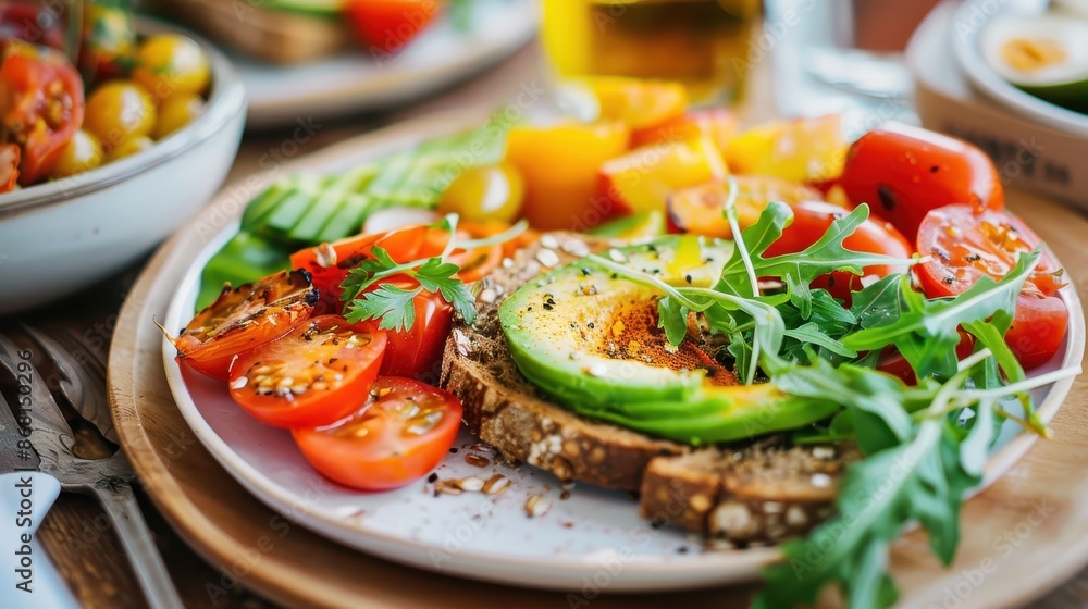 Fresh and Nutritious Breakfast Plate with Whole Grain Toast and Avocado Slices Fresh and Nutritious Breakfast Plate with Whole Grain Toast and Avocado Slices