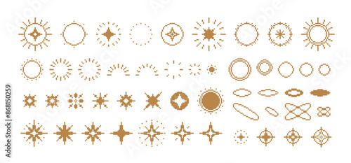 ドット絵　シンプルでかわいいきらきら装飾イラストセット　光輪　環　ピクセル　星　輝き
