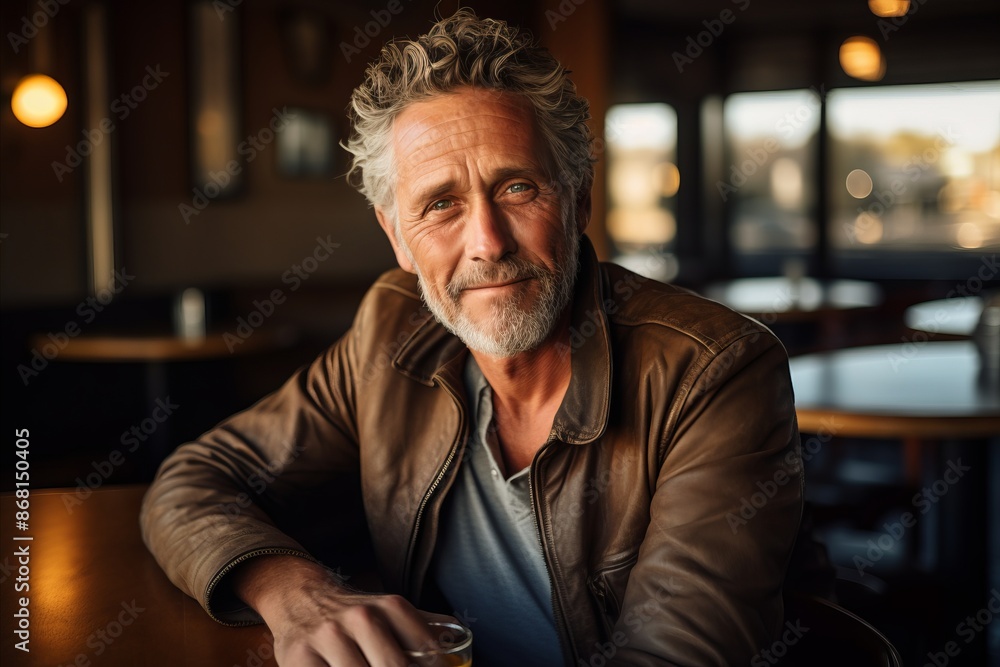 Portrait of a senior man sitting at a table in a pub. Portrait of a senior man sitting at a table in a pub.
