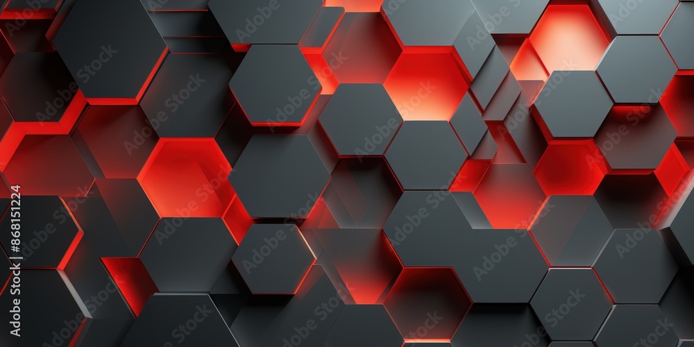 Abstract Hexagon Pattern with Glowing Red Edges Abstract Hexagon Pattern with Glowing Red Edges