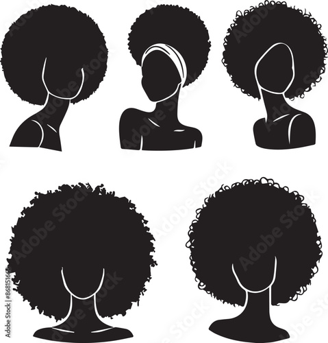 silhouettes afro hair style women set vector illustration on white background