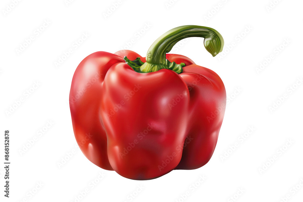 Fresh red bell pepper with green stem isolated on white background. Perfect for cooking, recipes, and healthy eating lifestyle visuals. Fresh red bell pepper with green stem isolated on white background. Perfect for cooking, recipes, and healthy eating lifestyle visuals.