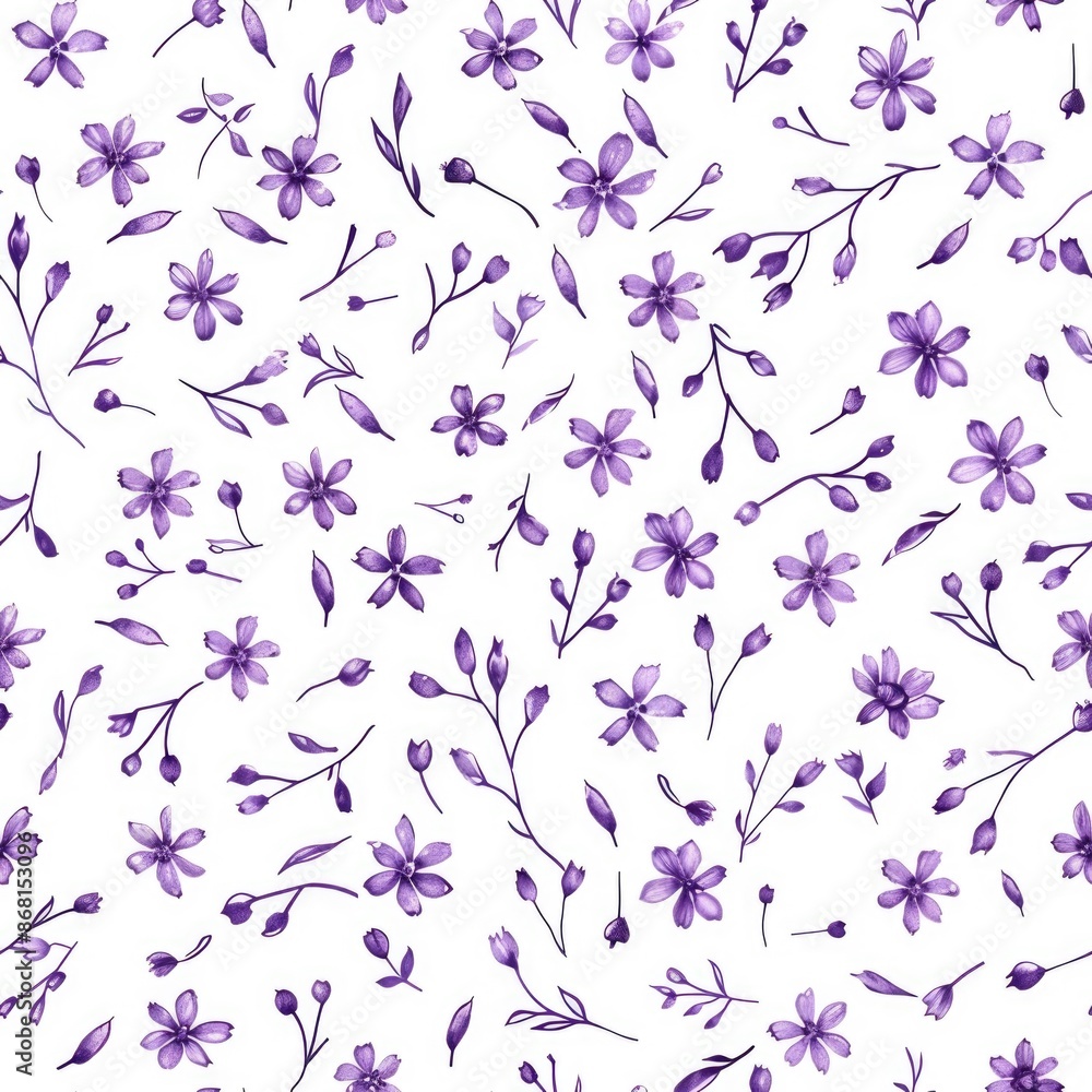 Seamless pattern with small purple hand-drawn flowers on a white background Seamless pattern with small purple hand-drawn flowers on a white background