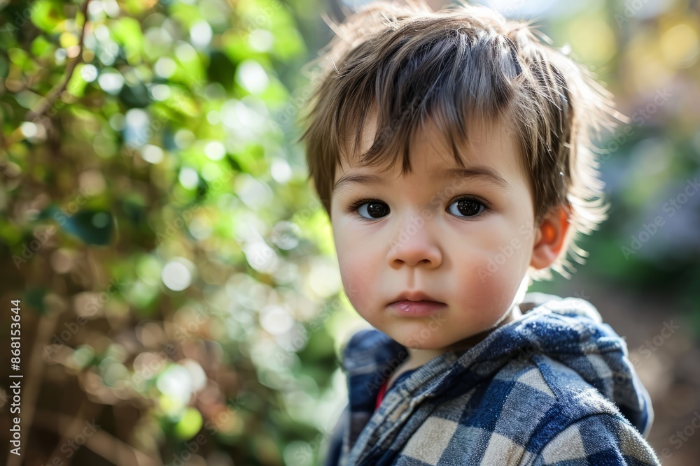 Portrait of a cute little boy in a plaid shirt outdoors Portrait of a cute little boy in a plaid shirt outdoors