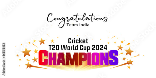 Cricket champions winners greeting. Congratulations champions Cricket world cup trophy concept.