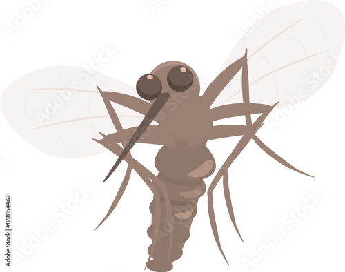 Illustration of a big brown mosquito spreading its wings, isolated on a white background