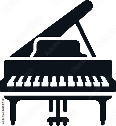 Vector engraved style illustration for posters, decoration and print. Hand drawn sketch of piano in monochrome isolated on white background. Detailed vintage woodcut style drawing
