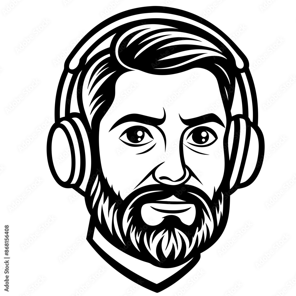 beard man head wearing headphones, generative AI beard man head wearing headphones, generative AI